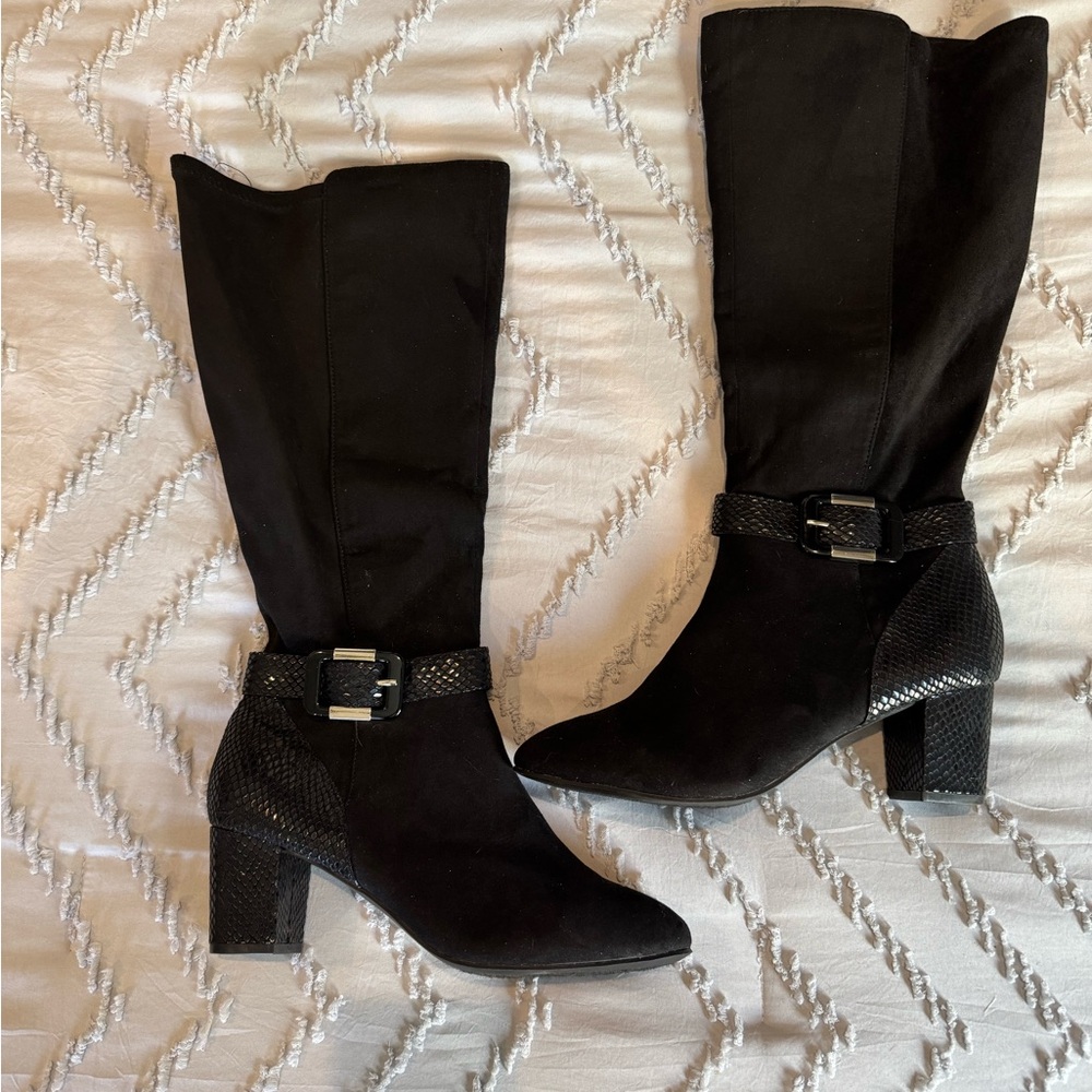 Karen Scott 8.5M WIDE CALF Black Buckle High Heeled Boots